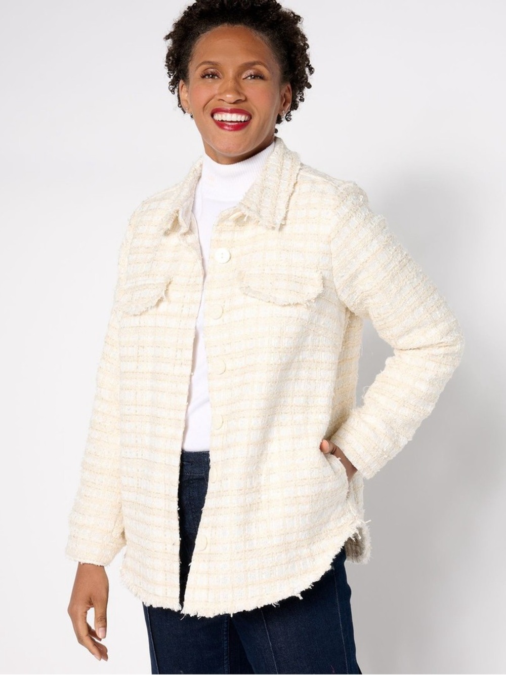 Belle by Kim Gravel Cream Tweed Shacket Jacket